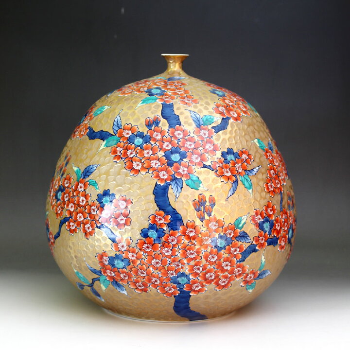楽天市場】有田焼・伝統工芸・総手描き染錦黄金桜絵飾り花瓶陶芸作家 
