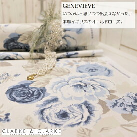 イギリス　輸入生地商品名：GENEVIEVE/chambray ブランド名：CLARKE＆CLARKE（クラーク＆クラーク）*50cm以上10cm単位カルトナージュ　エコバッグ　カーテン　生地　布　バラ柄　大柄　花柄　カントリー　人気　ブルー　水色