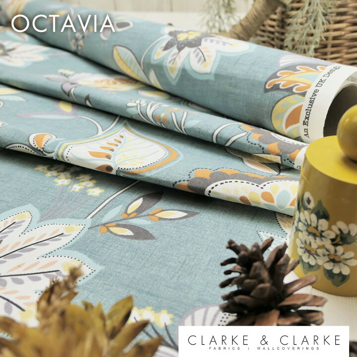 楽天市場 輸入生地 北欧柄商品名 Octavia Teal Spice ブランド名 Clarke Clarke クラーク クラーク 50cm以上10cm単位イギリス 草木柄 花柄 ブルー 大柄 北欧 北欧調 北欧風 ハンドメイド エコバッグ トートバッグ 生地 布 人気 Fab Home