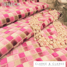 輸入生地　幾何学柄商品名：TRIBECA/Orchid ブランド名：CLARKE＆CLARKE(クラーク＆クラーク）＊ハーフカット＊30cm以上10cm単位イギリス　生地　布　ベルベット　カルトナージュ ピンク　赤　四角　カワイイ　かわいい　ピンク　財布　人気