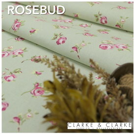 イギリス　花柄商品名：ROSEBUD/sage ブランド名：CLARKE＆CLARKE（クラーク＆クラーク）＊50cm以上10cm単位輸入生地　プリント　カルトナージュ　生地　布　トートバッグ　エコバッグ　かわいい　バラ　カット売り