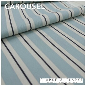 イギリス　動物柄商品名：CAROSEL/mineralブランド名：CLARKE＆CLARKE（クラーク＆クラーク）＊50cm以上10cm単位輸入生地　プリント　カルトナージュ　生地　布　トートバッグ　エコバッグ　かわいい　ストライプ　ブルー　カット売り