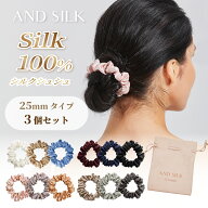 【贅沢密度の25匁】シルク シュシュ セット 【3本セット(25mm)】 シルク100% 25匁 大人っぽい 小さめ シ…