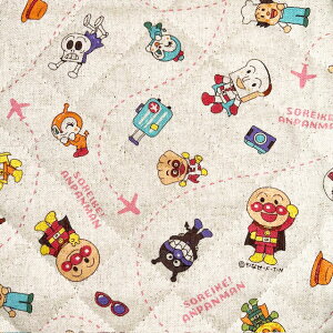 【キルト】★20cmハギレ★アンパンマン トラベル柄 シルエット飛行機 カラー:B.ピンク飛行機『縦約20cm×横約107cm』2023