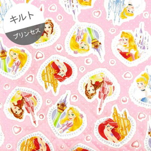 【キルト】★約48cmハギレ★ディズニープリンセス ハートパールフレーム柄 ピンク地 2022