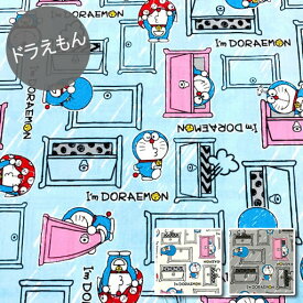 【オックス】★10cm単位続けてカット★I'm Doraemon2018線描きどこでもドア柄【アイムドラえもん ドラエモン どらえもん 生地 布 入園 通園 入学 通学 キャラクター 2018】