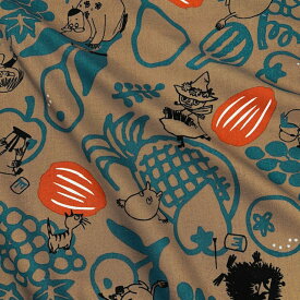 【綿麻キャンバス】★10cm単位続けてカット★ムーミン　おかしな果物　tona BY RIKA KAWATO　2023