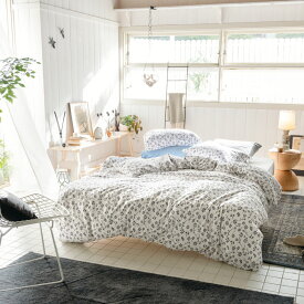 【Fab the Home】ジニア/チャコール 掛け布団カバー ダブル 天竺ニット プリント