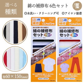 補修布 6色セット 選べる 60×150mm 水洗い クリーニング対応 アイロン接着 布 補修 虫食い穴 ほころび 服 インテリア用品 修復 上質 丈夫 綿布 ドライクリーニング対応 普通郵便発送【▽】/綿の補修布セット
