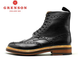 グレンソン 靴 ブーツ カントリーブーツ GRENSON FRED フレッド ウィングチップ 110009 Blackメンズ ビジネス ブーツ