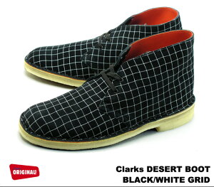 N[NX fU[gu[c ubN/zCg XG[h CLARKS DESERT BOOT 26110027 BLACK/WHITE/GRID SUEDE MENS Y yUSKiz