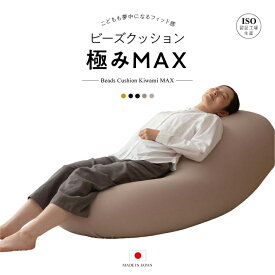 日本製 特大ビーズクッション 極みMAX ヌードクッション＋洗える専用カバー 160×75×42cm ナイスデイ たくさんのカラー 大きい 二人掛け 国産 クッション お昼寝 リラックス テレワーク ジャンボ もちもち 座椅子 軽量 ビーズソファ おしゃれ おうち時間 ギフト