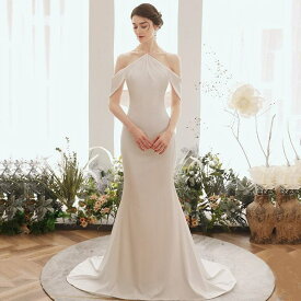 ウェディングドレス パーティドレス 結婚式ドレス 二次会ドレス カラードレス マーメイドドレス ロング 襟なし マーメイド スレンダー スリム 0 きれいめ シンプル 大人 上品 とろみ感 エレガント 大人可愛い おしゃれ 主役級 セクシー 無地 20代 30代 40代 レディース