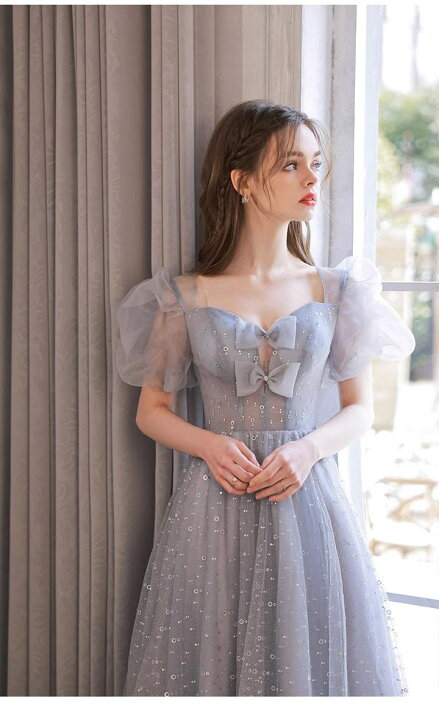 楽天市場】パーティドレス カラードレス 前撮り グレー シルバー 透け  