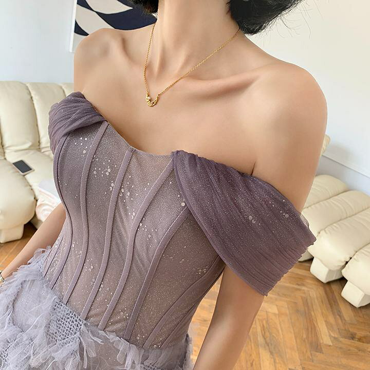 楽天市場】くすみカラー パーティードレス Aライン ロング丈 