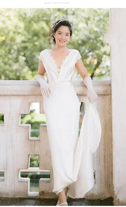 楽天市場】ウェディングドレス 深Vネック 背中見せ サラリと着こなす  