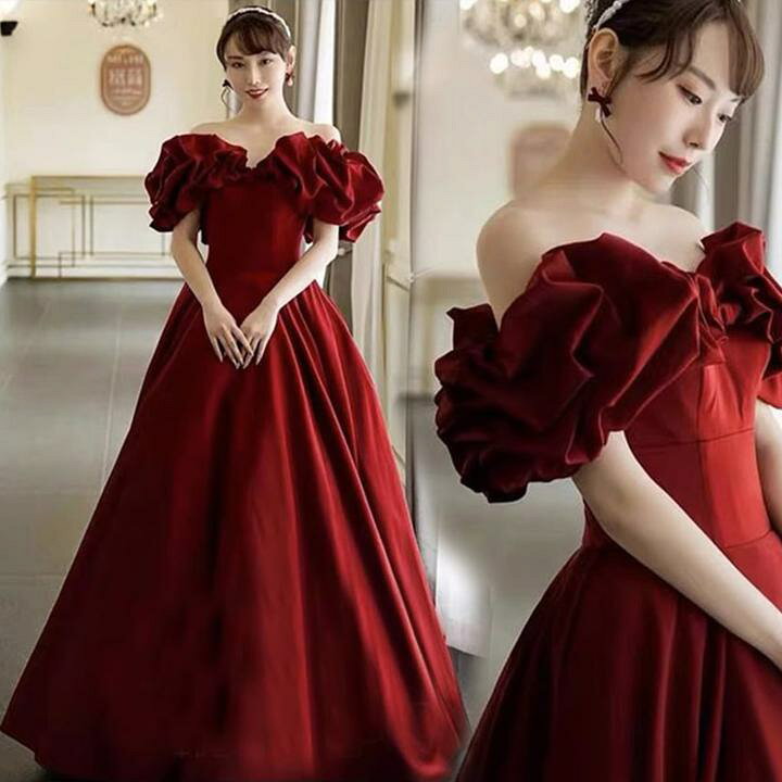 楽天市場】ラッフルフリル デザインドレス ワインレッド【着後  