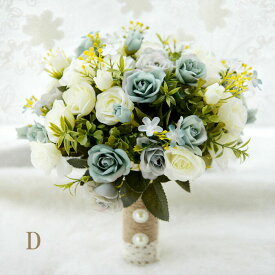 ウエディングブーケ ブートニア 結婚式 ラウンド型 ブーケ 造花 ウェディング用 アレンジメント 花嫁 披露宴 ガール バラ ボタン 花束