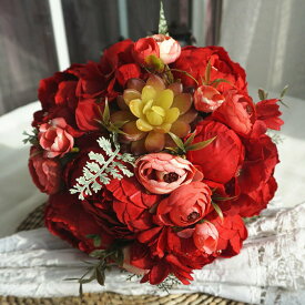 ウエディングブーケ ブートニア 結婚式 ラウンド型 ブーケ 造花 ウエディング用 アレンジメント 花嫁 披露宴 ガール バラ ボタン 花束