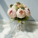 ニュアンスピンクのブーケ 結婚式 ウェディングブーケ トスブーケ ラウンド型 造花 アレンジメント 北欧 花束 フラワ…