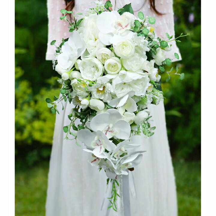 楽天市場】蘭を中心に豪華 白×グリーン キャスケード ブーケ 結婚式 