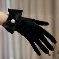 【クーポン値引】映画のようにロマンチックな黒グローブ ショートグローブ 黒 ブラック パール レース 花…