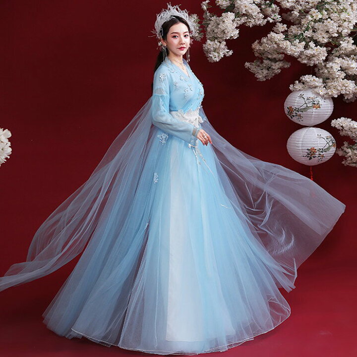 楽天市場】本格派!華やかな柄が印象的な伝統模様のドレス ブルー 水色  