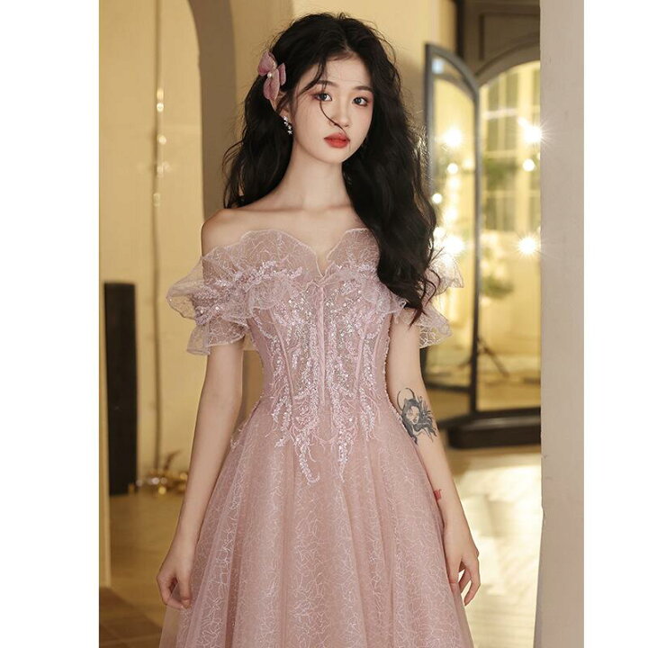 楽天市場】カラードレス ウェディングドレス ピンク【着後レビュー特典  