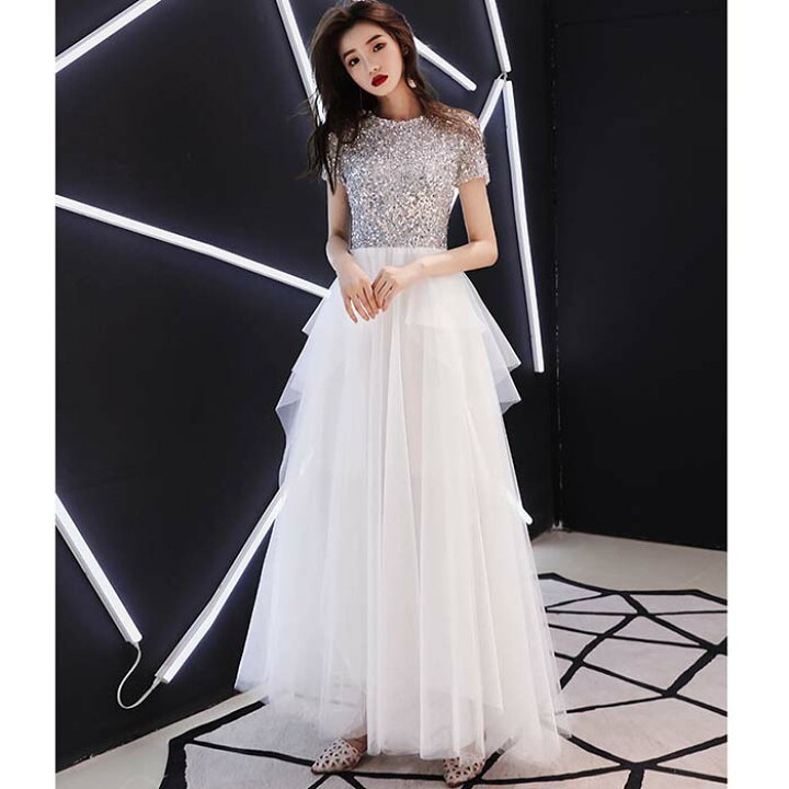 楽天市場】前撮りドレス【着後ﾚﾋﾞｭｰ特典】キラキラ スパンコール 半袖  