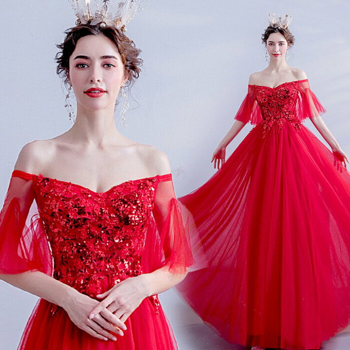 楽天市場】ウェディングドレス お色直し 赤【着後ﾚﾋﾞｭｰ特典】3D花  