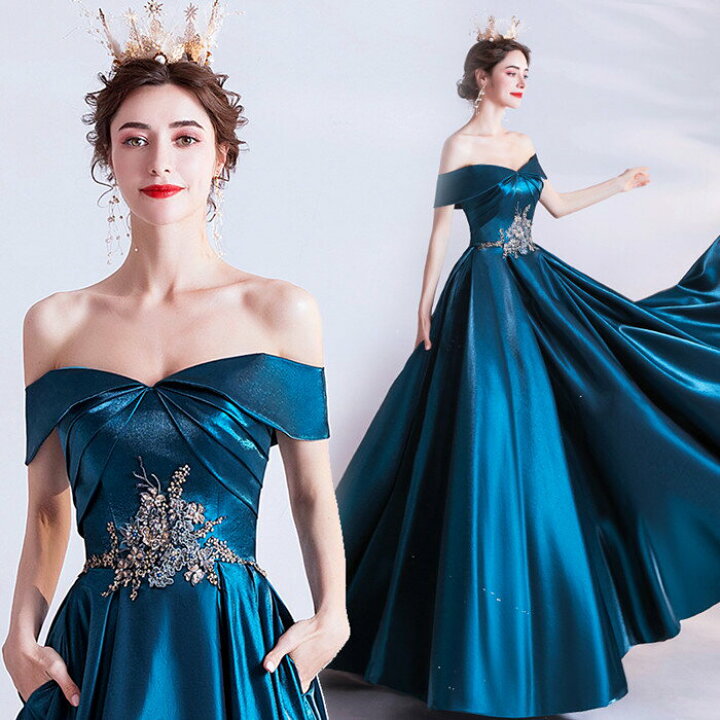 楽天市場】カラードレス 光沢 ブルー【着後ﾚﾋﾞｭｰ特典】王道×クラシカル  