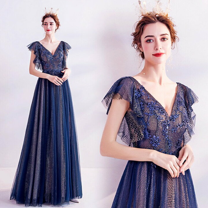 楽天市場】前撮りドレス ウェディングドレス【着後ﾚﾋﾞｭｰ特典】ネイビー  