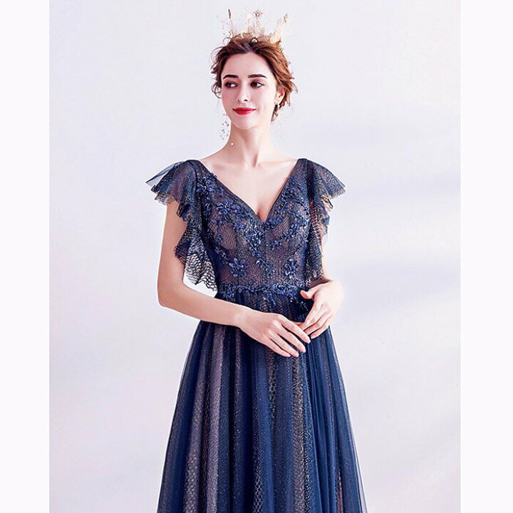 楽天市場】前撮りドレス ウェディングドレス【着後ﾚﾋﾞｭｰ特典】ネイビー  