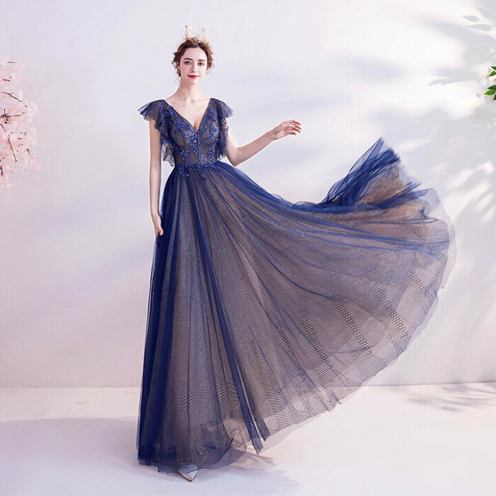 楽天市場】前撮りドレス ウェディングドレス【着後ﾚﾋﾞｭｰ特典】ネイビー  