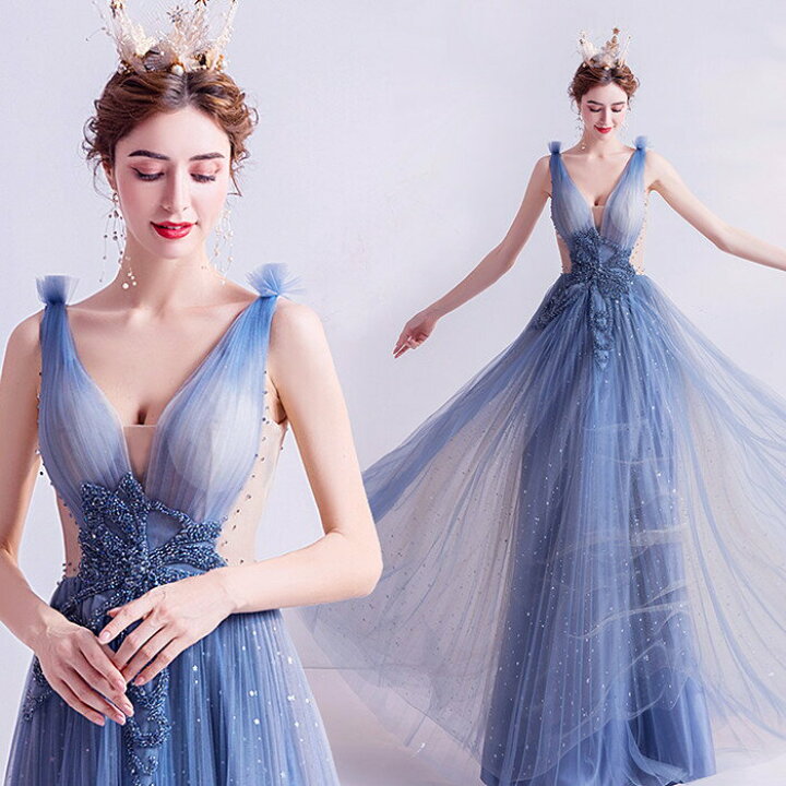 楽天市場】前撮りドレス ウェディングドレス【着後ﾚﾋﾞｭｰ特典】ブルー  