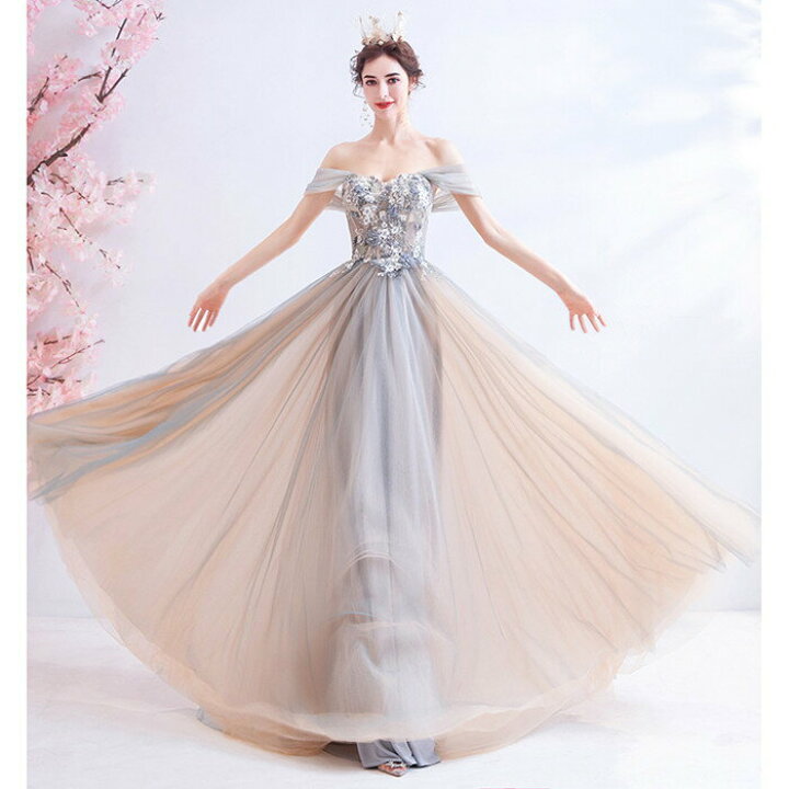 楽天市場】カラードレス【着後ﾚﾋﾞｭｰ特典】 オフショルダー 花刺繍  