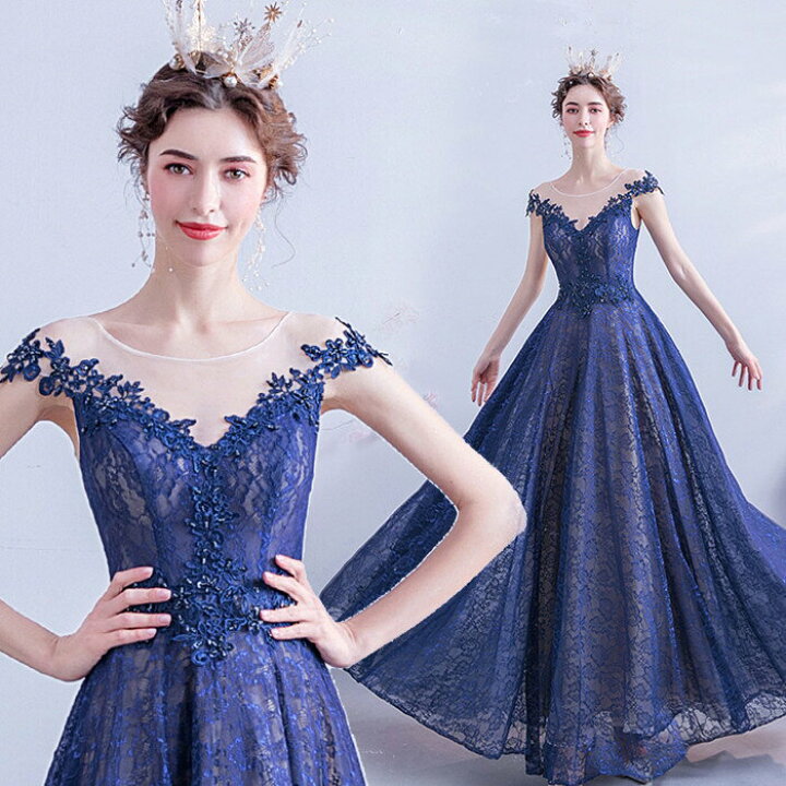 楽天市場】カラードレス ｳｴﾃﾞｨﾝｸﾞ【着後ﾚﾋﾞｭｰ特典】ネイビー 紺  