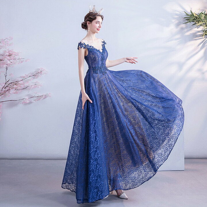 楽天市場】カラードレス ｳｴﾃﾞｨﾝｸﾞ【着後ﾚﾋﾞｭｰ特典】ネイビー 紺  