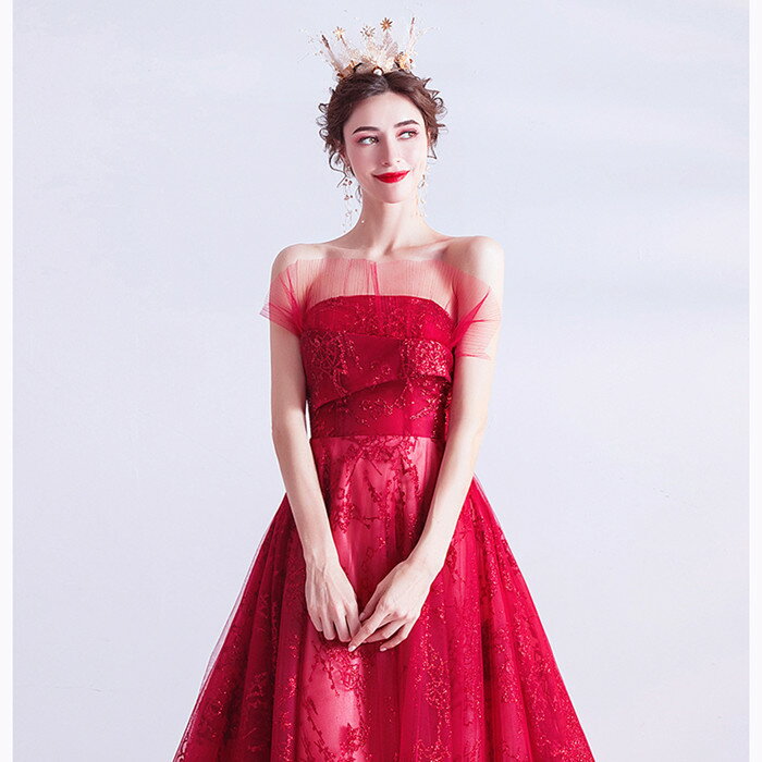 楽天市場】カラードレス【着後ﾚﾋﾞｭｰ特典】上品な赤ドレス Aライン