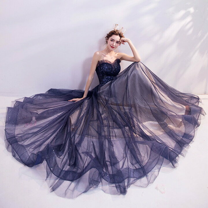 楽天市場】カラードレス 【着後ﾚﾋﾞｭｰ特典】シックな大人ブルー 青  