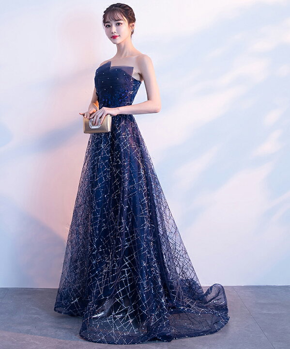 楽天市場】カラードレス ネイビー 前撮りドレス ウェディングドレス  