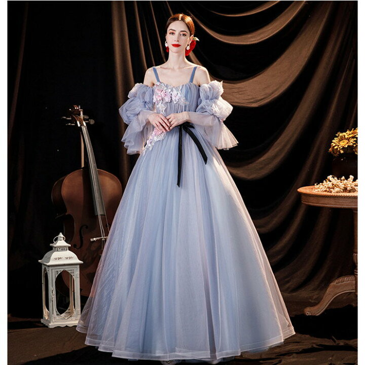 楽天市場】長袖 ブルー カラードレス【着後ﾚﾋﾞｭｰ特典】デザイン性  