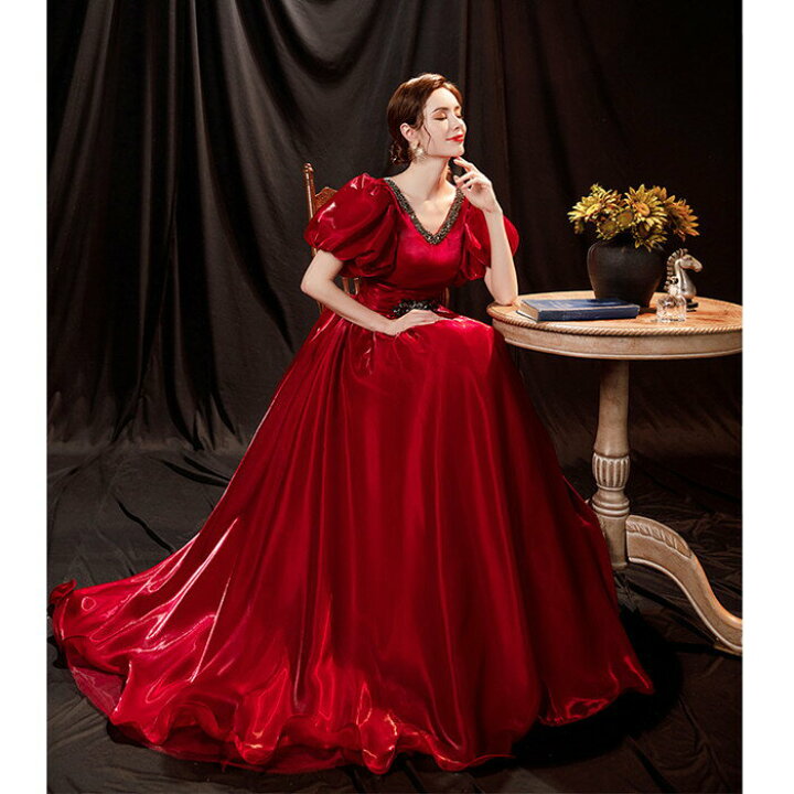 楽天市場】半袖 レッド カラードレス【着後ﾚﾋﾞｭｰ特典】首元とウエスト  