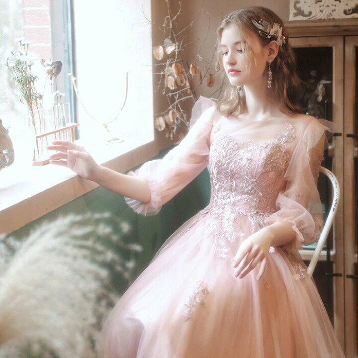 楽天市場】カラードレス ピンク ウェディングドレス ﾛﾝｸﾞ 前撮りドレス  