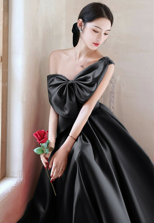 楽天市場】カラードレス ブラック 黒 ワイン ワンピース お色直し【着  