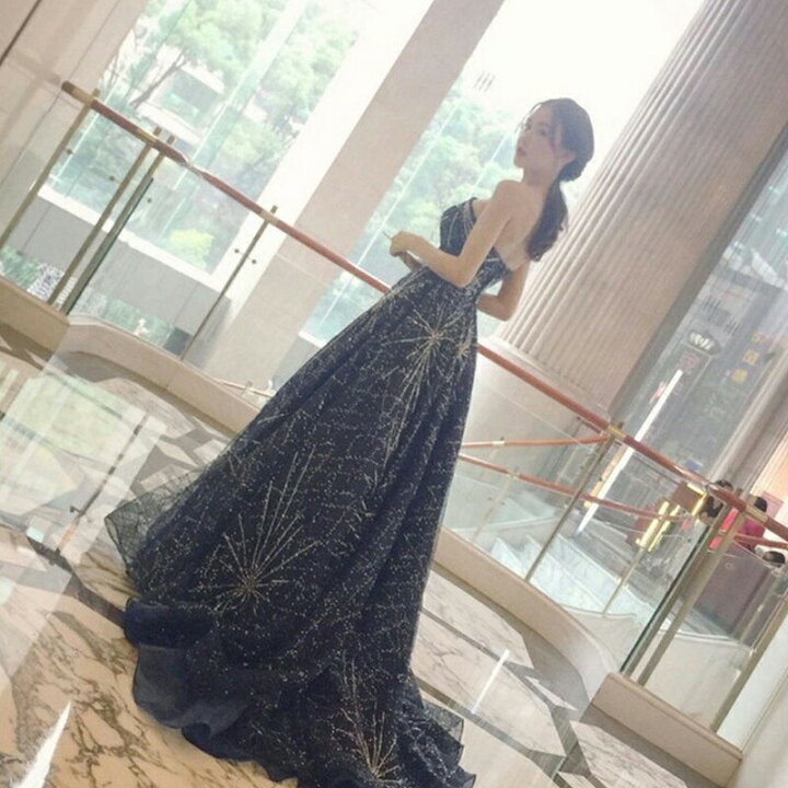 海外インポート Aラインカラードレス ネイビー - ウェディングドレス 