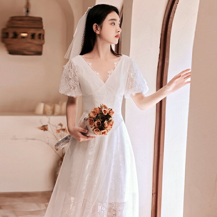楽天市場】前撮り ドレス 袖有【着後ﾚﾋﾞｭｰ特典】カジュアル婚にも  