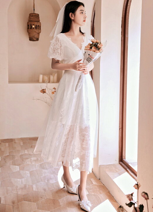 楽天市場】前撮り ドレス 袖有【着後ﾚﾋﾞｭｰ特典】カジュアル婚にも  