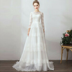 ウェディングドレス 七分袖【着後レビュー特典】ロマンティックな透かしデザイン レース 長袖 ドレス シースルー 白 ワンピースウェディングドレス シンプル インポート 海外 結婚式 ブラ