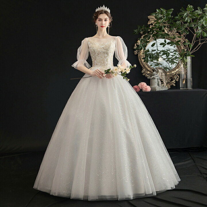 楽天市場】ウェディングドレス 袖あり【着後レビュー特典】煌びやで  